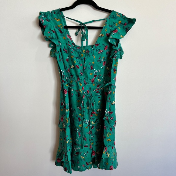 BOG COLLECTIVE LOTTIE & HOLLY GREEN PINK FLORAL MINI DRESS SIZE MEDI TIERED NWT - Picture 5 of 8